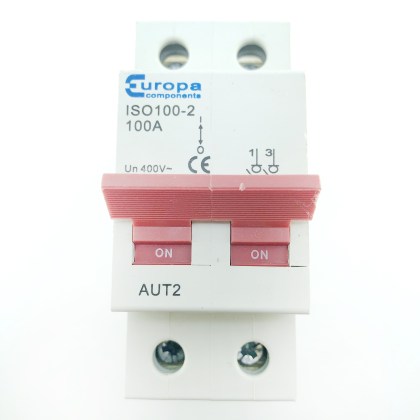Europa Components ISO100-2 AUT2 100A 100 Amp 2 Double Pole Isolator Main Switch Disconnector